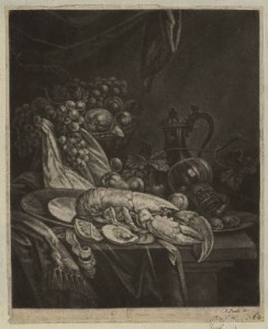 Nature morte au crustacé, mezzontinte, 18e siècle